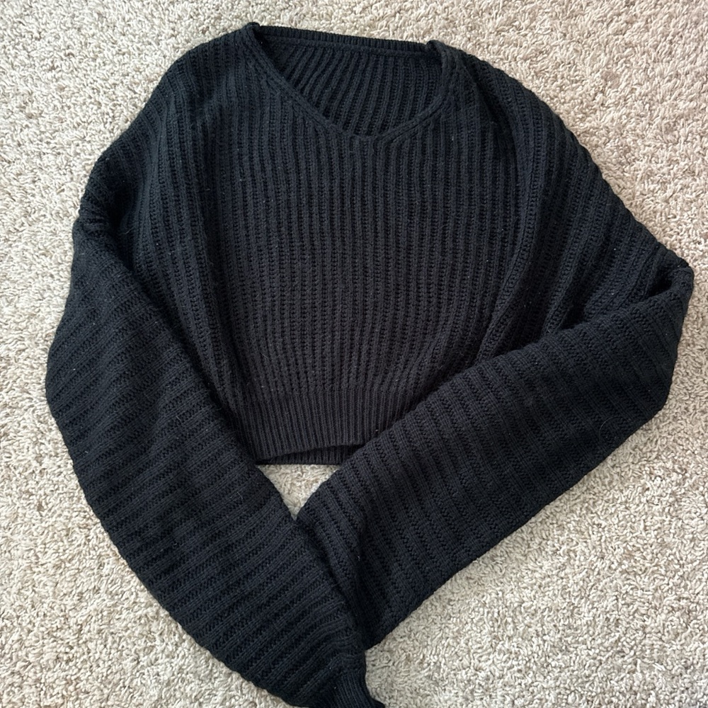 Black Knit V-Neck Sweater